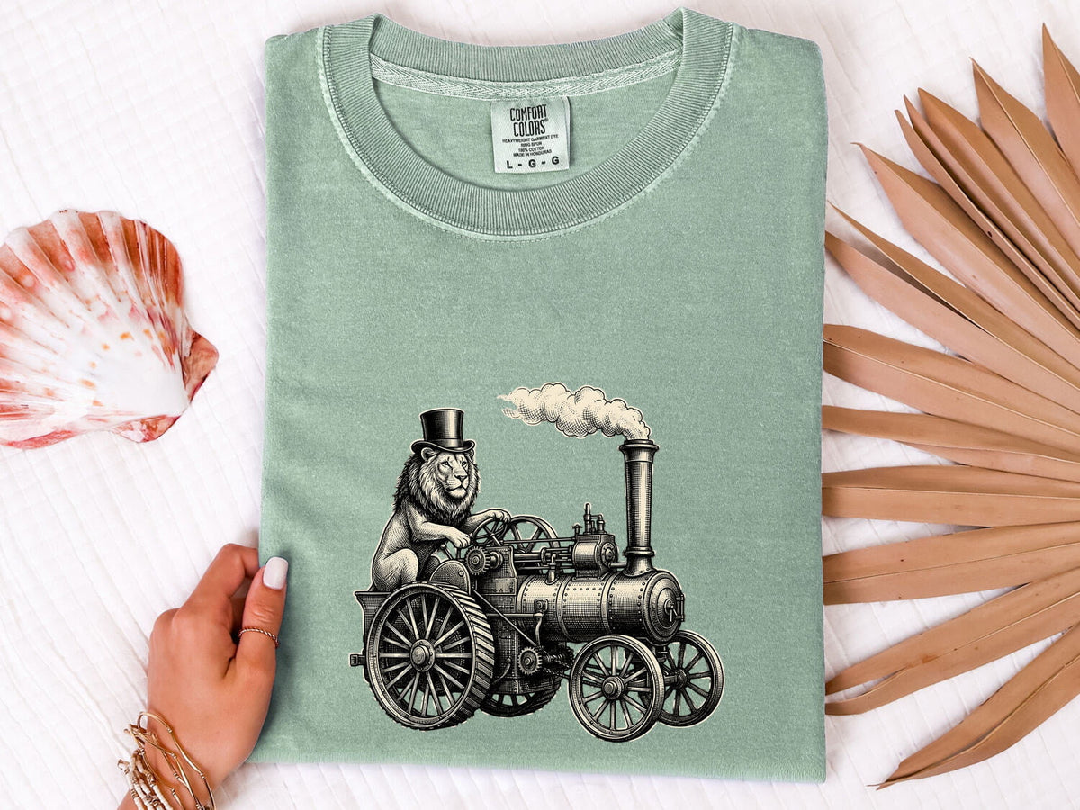 Lion Train Shirt, Vintage Steam Locomotive Tee, Train Lover Gift, Railroad Shirt