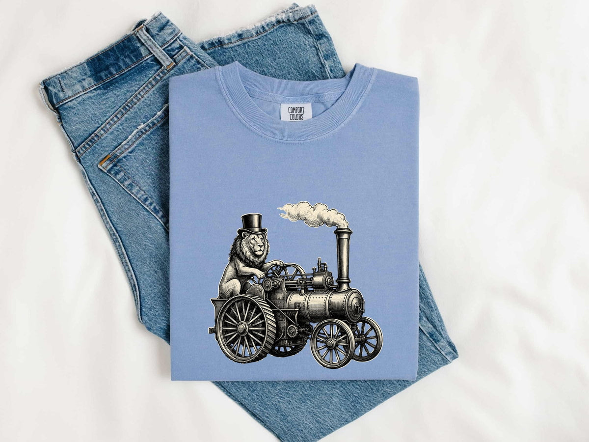 Lion Train Shirt, Vintage Steam Locomotive Tee, Train Lover Gift, Railroad Shirt