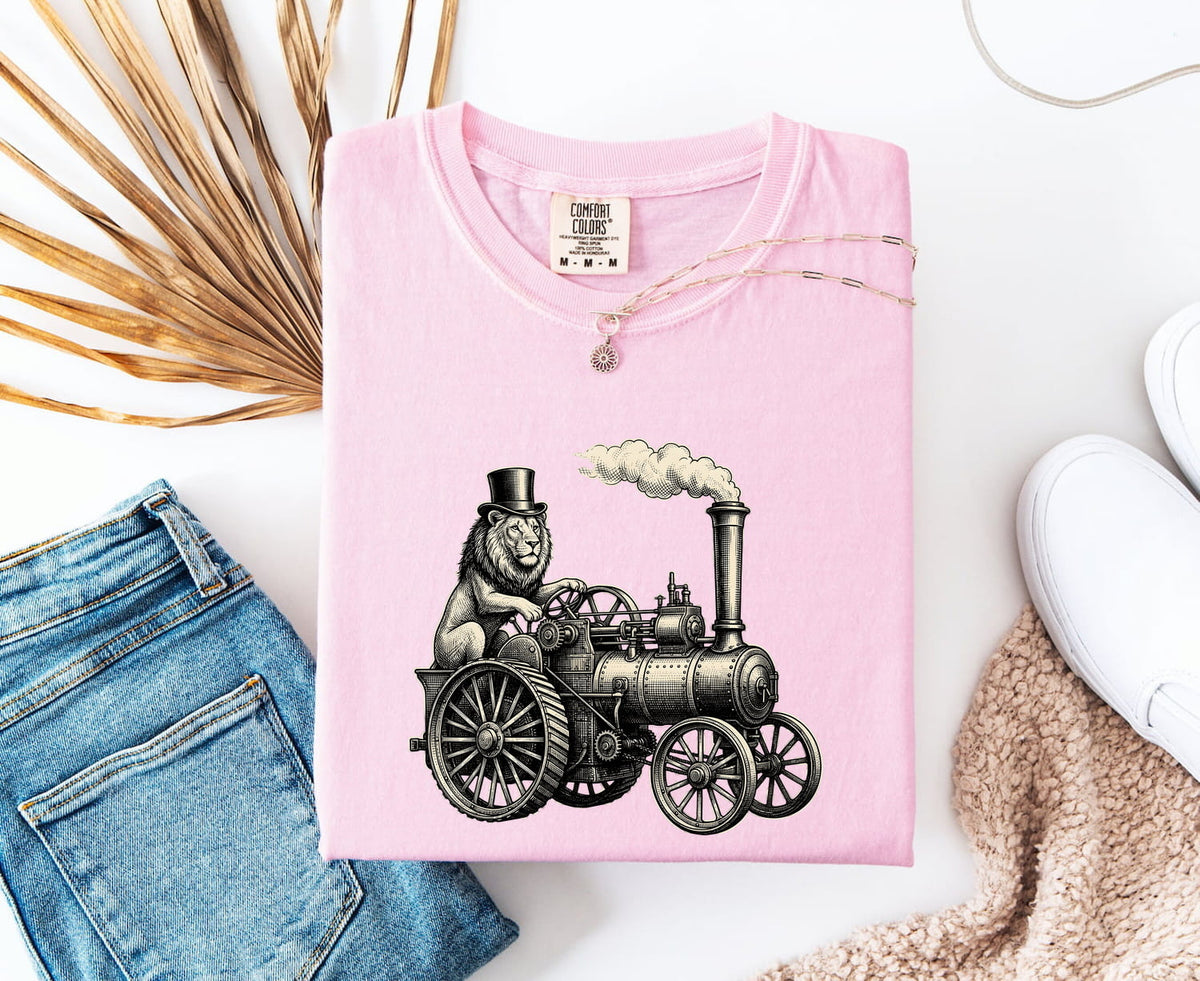 Lion Train Shirt, Vintage Steam Locomotive Tee, Train Lover Gift, Railroad Shirt