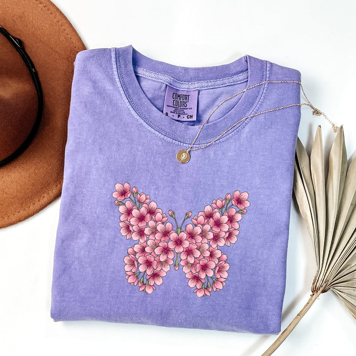 Floral Butterfly Shirt, Pink Flower Tee, Botanical Nature Shirt, Garden Lover Gift