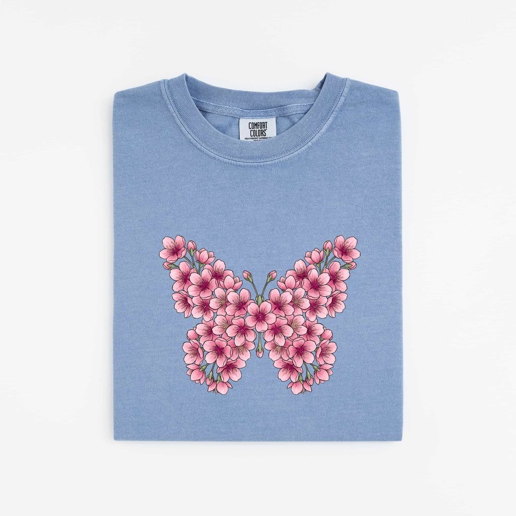 Floral Butterfly Shirt, Pink Flower Tee, Botanical Nature Shirt, Garden Lover Gift