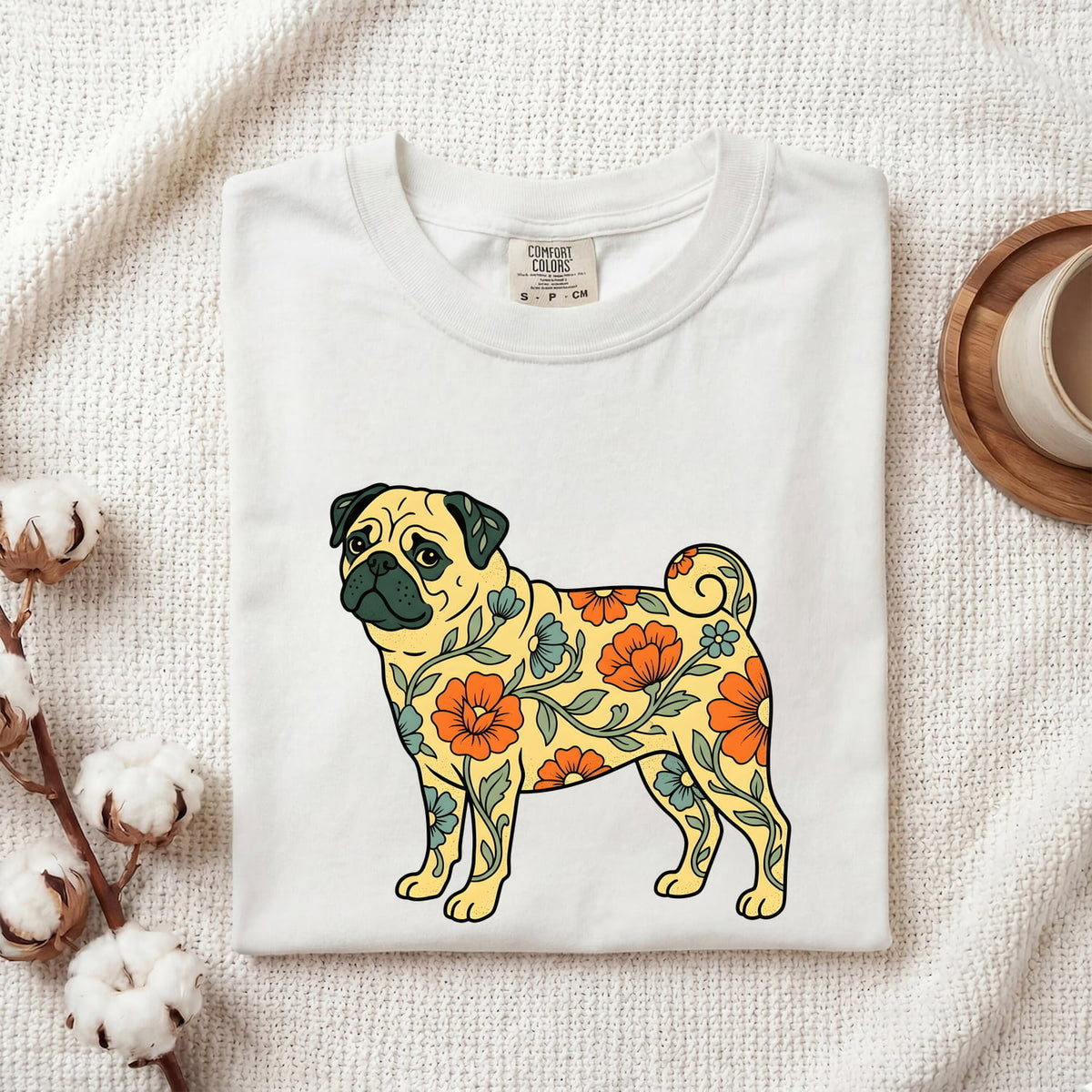 Floral Pug Shirt, Pug Mom Tee, Boho Dog Lover Gift, Pug Lover Shirt