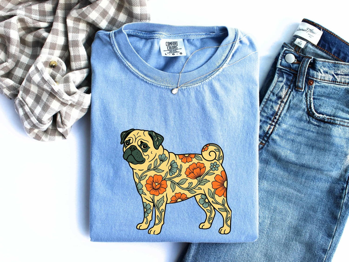 Floral Pug Shirt, Pug Mom Tee, Boho Dog Lover Gift, Pug Lover Shirt
