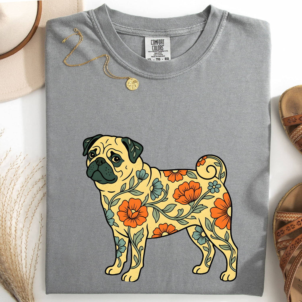 Floral Pug Shirt, Pug Mom Tee, Boho Dog Lover Gift, Pug Lover Shirt