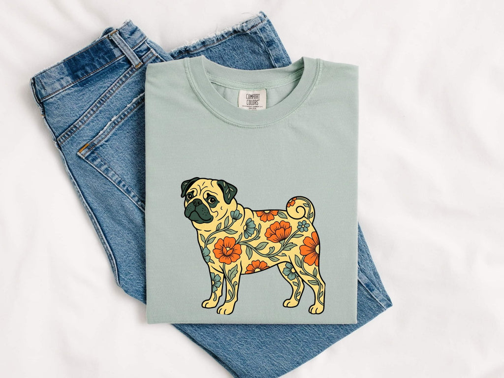Floral Pug Shirt, Pug Mom Tee, Boho Dog Lover Gift, Pug Lover Shirt