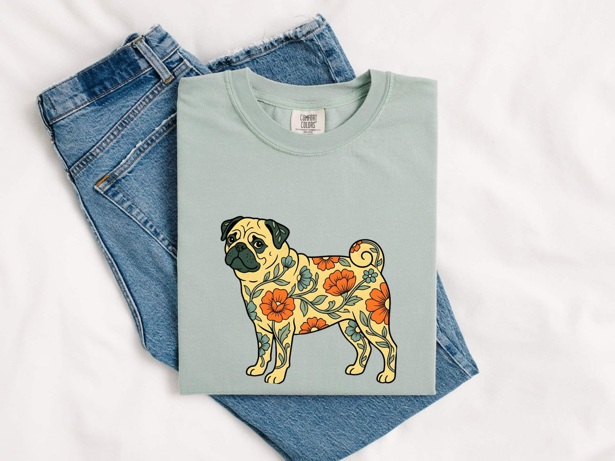 Floral Pug Shirt, Pug Mom Tee, Boho Dog Lover Gift, Pug Lover Shirt