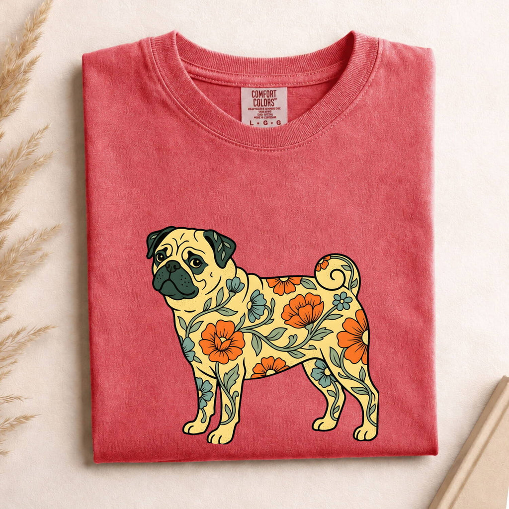 Floral Pug Shirt, Pug Mom Tee, Boho Dog Lover Gift, Pug Lover Shirt