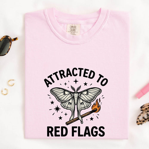 Attracted to Red Flags Shirt, Funny Moth Tee, Dating Humor Shirt, Sarcastic Gift