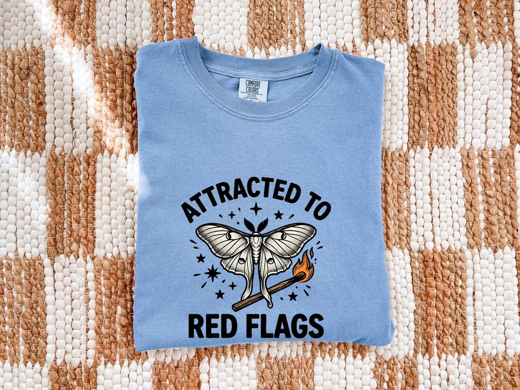 Attracted to Red Flags Shirt, Funny Moth Tee, Dating Humor Shirt, Sarcastic Gift