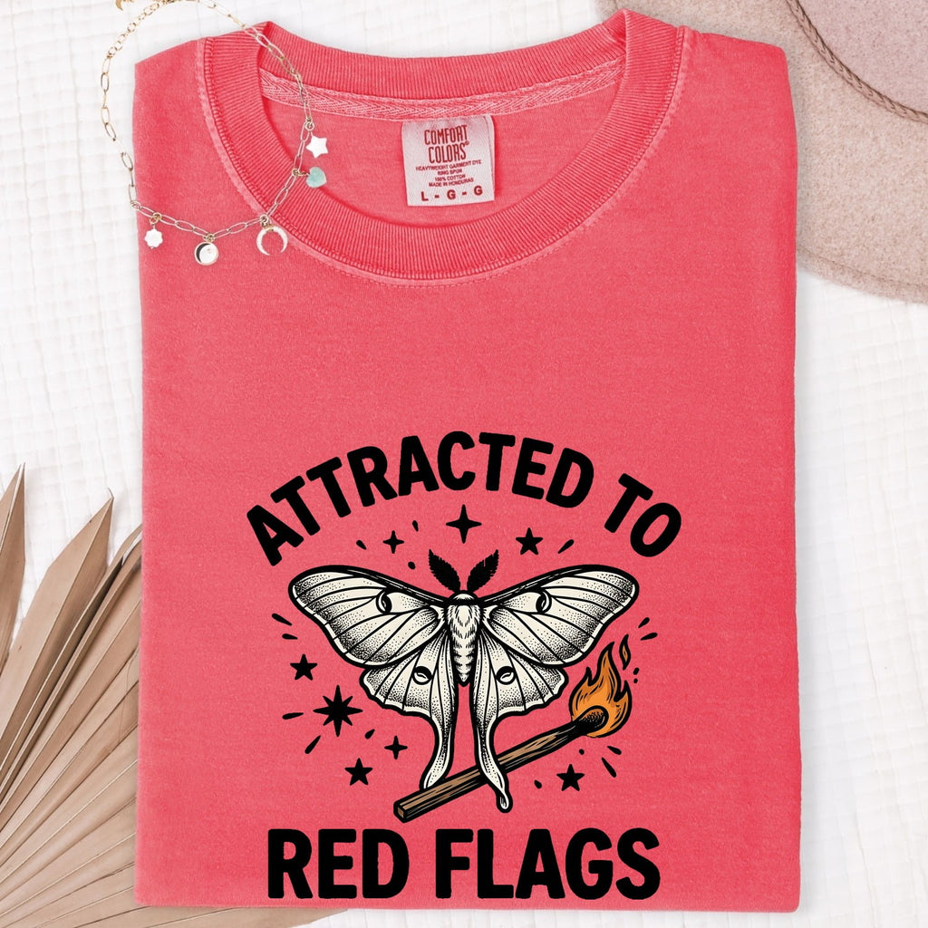 Attracted to Red Flags Shirt, Funny Moth Tee, Dating Humor Shirt, Sarcastic Gift
