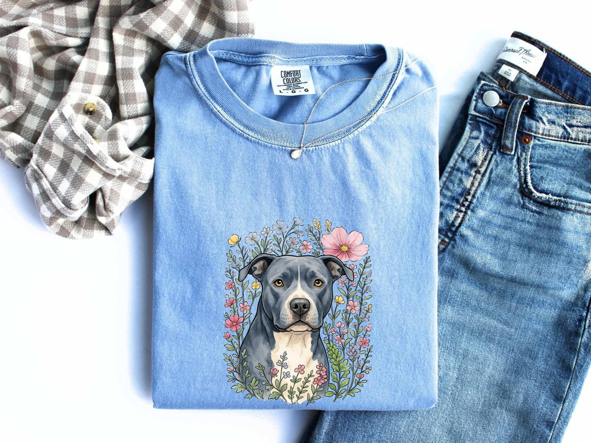 Pit Bull Floral Shirt, Pittie Mom Tee, Watercolor Dog Shirt, Pit Bull Lover Gift