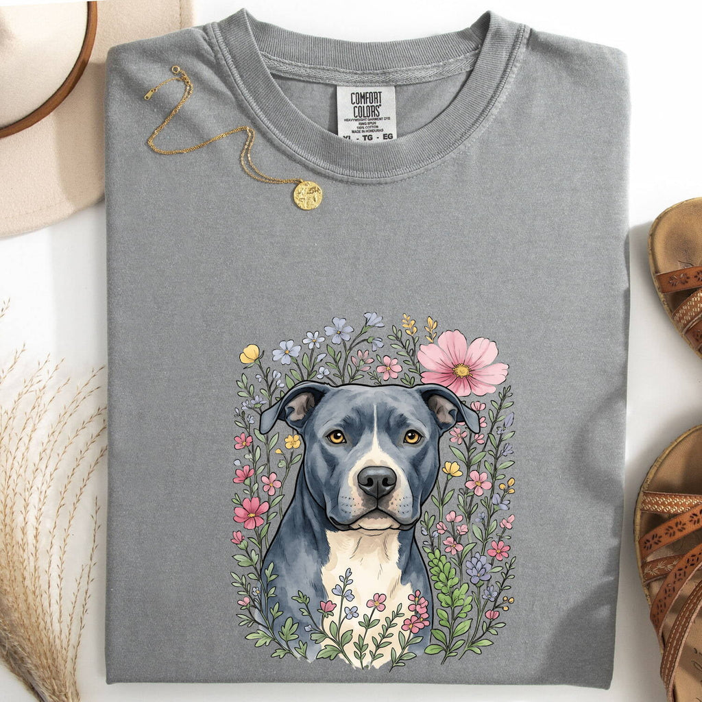 Pit Bull Floral Shirt, Pittie Mom Tee, Watercolor Dog Shirt, Pit Bull Lover Gift