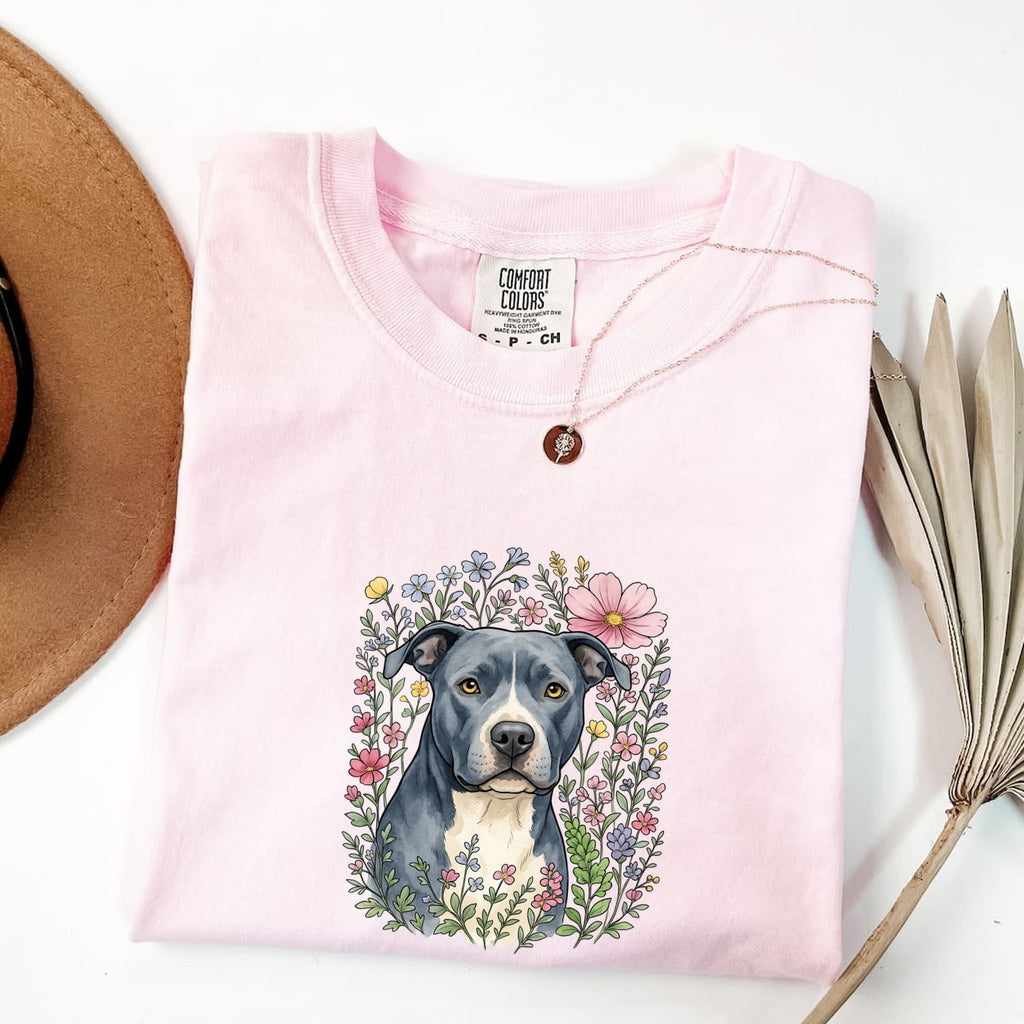 Pit Bull Floral Shirt, Pittie Mom Tee, Watercolor Dog Shirt, Pit Bull Lover Gift