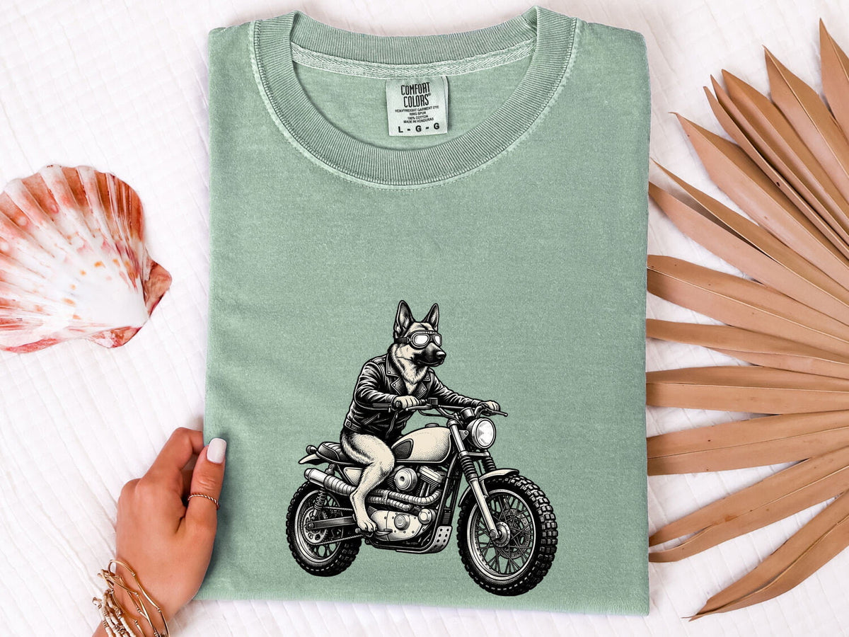 German Shepherd Motorcycle Shirt, Biker Dog Tee, German Shepherd Gift, Motorcycle Lover Gift