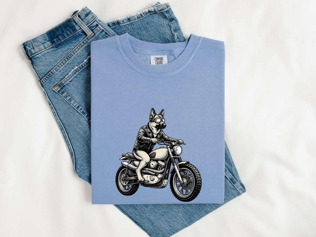 German Shepherd Motorcycle Shirt, Biker Dog Tee, German Shepherd Gift, Motorcycle Lover Gift