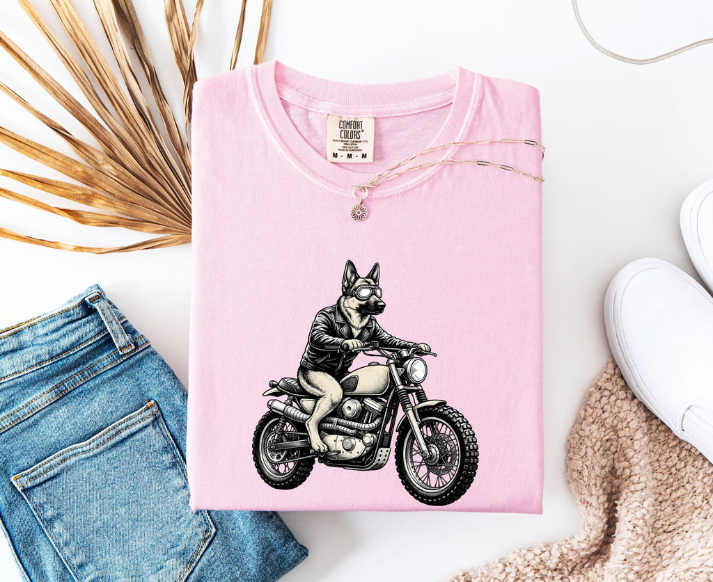 German Shepherd Motorcycle Shirt, Biker Dog Tee, German Shepherd Gift, Motorcycle Lover Gift