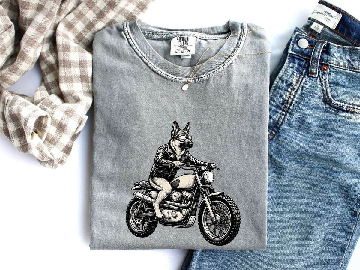 German Shepherd Motorcycle Shirt, Biker Dog Tee, German Shepherd Gift, Motorcycle Lover Gift