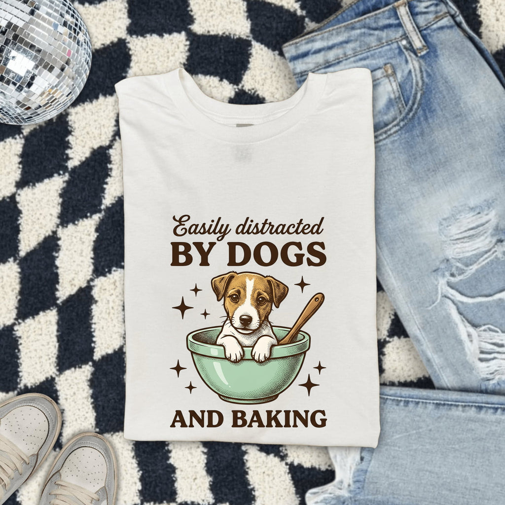 Easily Distracted by Dogs and Baking Shirt, Dog Lover Baker Gift, Funny Tee