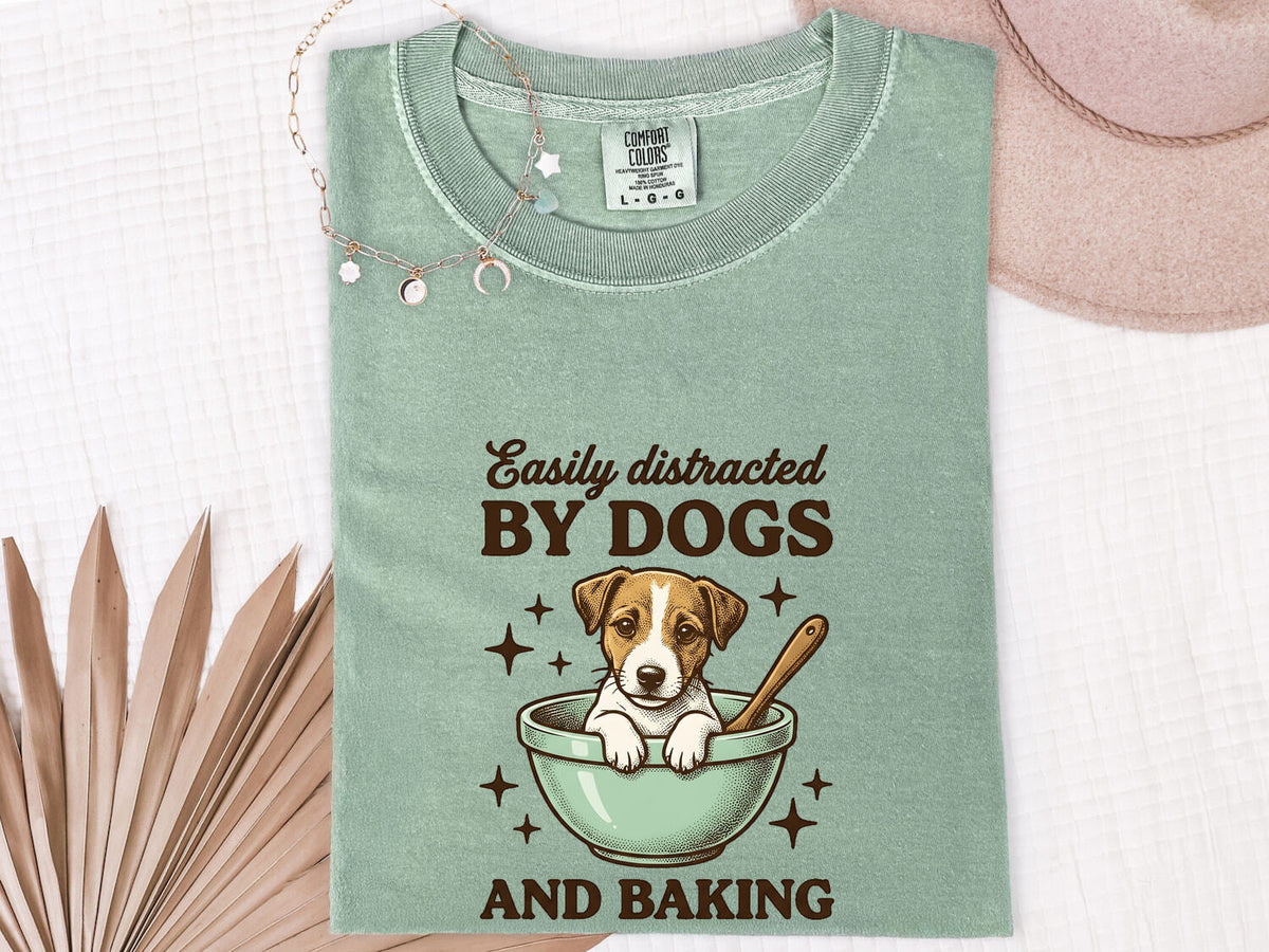 Easily Distracted by Dogs and Baking Shirt, Dog Lover Baker Gift, Funny Tee