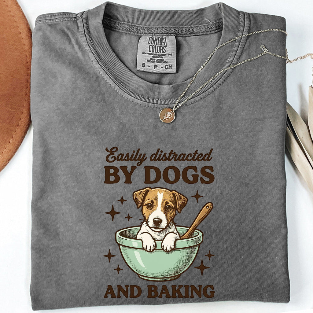 Easily Distracted by Dogs and Baking Shirt, Dog Lover Baker Gift, Funny Tee