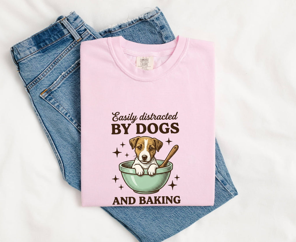 Easily Distracted by Dogs and Baking Shirt, Dog Lover Baker Gift, Funny Tee