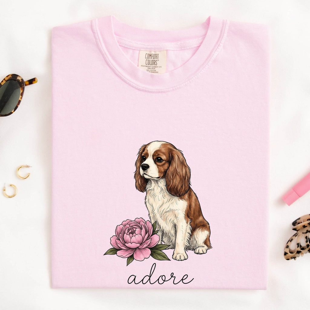 Cavalier King Charles Spaniel Shirt, Floral Dog Tee, Cavalier Mom Gift