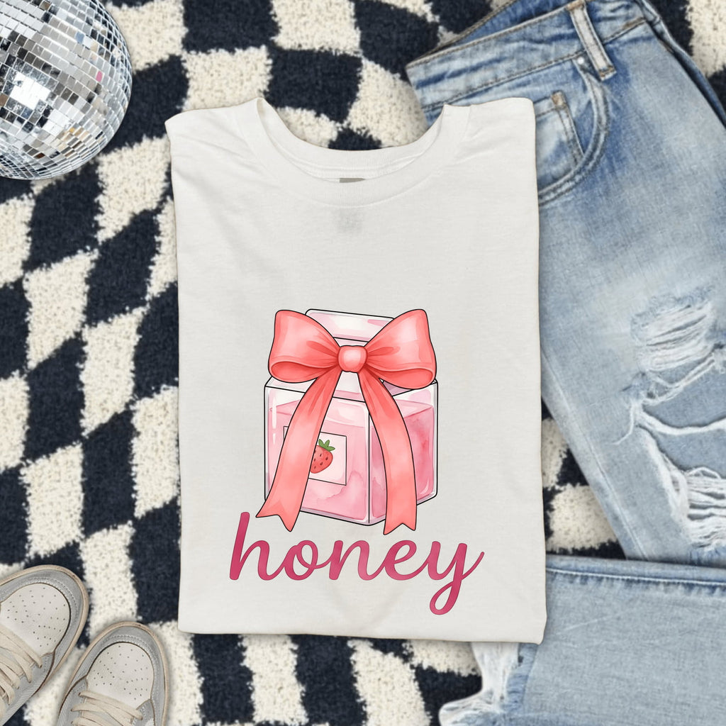 Honey Shirt, Cute Pink Bow Tee, Coquette Graphic Shirt, Girly Gift for Her