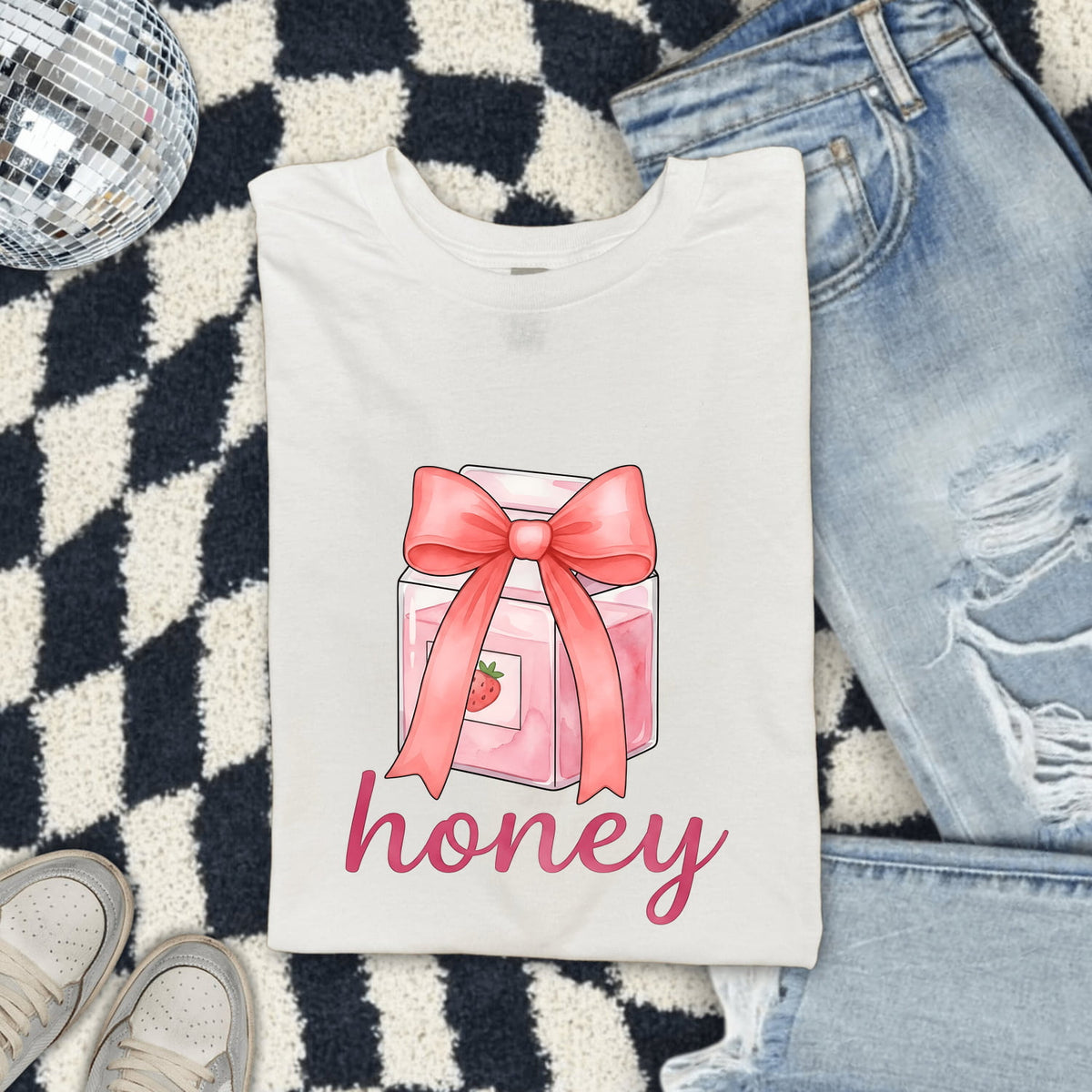Honey Shirt, Cute Pink Bow Tee, Coquette Graphic Shirt, Girly Gift for Her