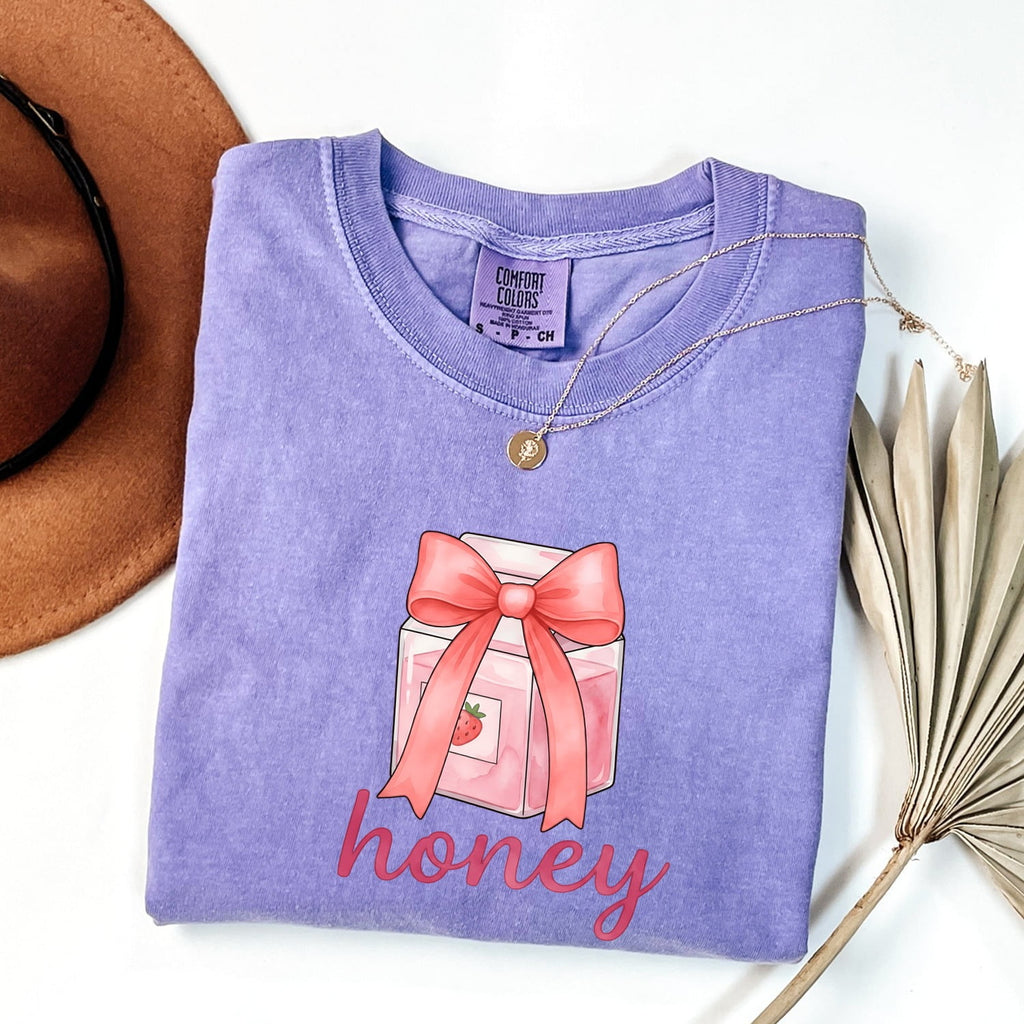 Honey Shirt, Cute Pink Bow Tee, Coquette Graphic Shirt, Girly Gift for Her