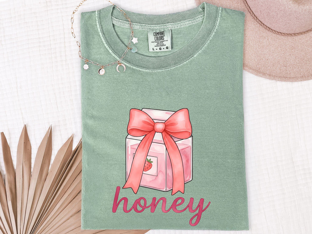Honey Shirt, Cute Pink Bow Tee, Coquette Graphic Shirt, Girly Gift for Her