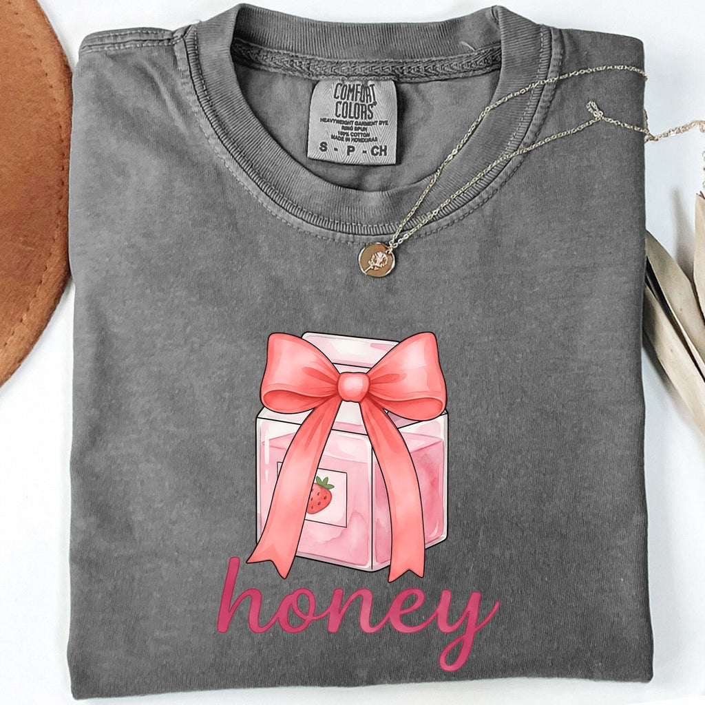 Honey Shirt, Cute Pink Bow Tee, Coquette Graphic Shirt, Girly Gift for Her
