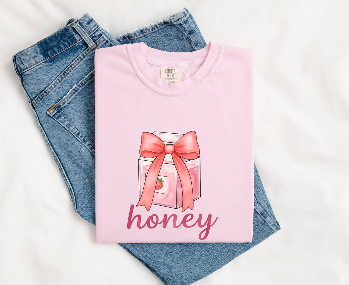 Honey Shirt, Cute Pink Bow Tee, Coquette Graphic Shirt, Girly Gift for Her