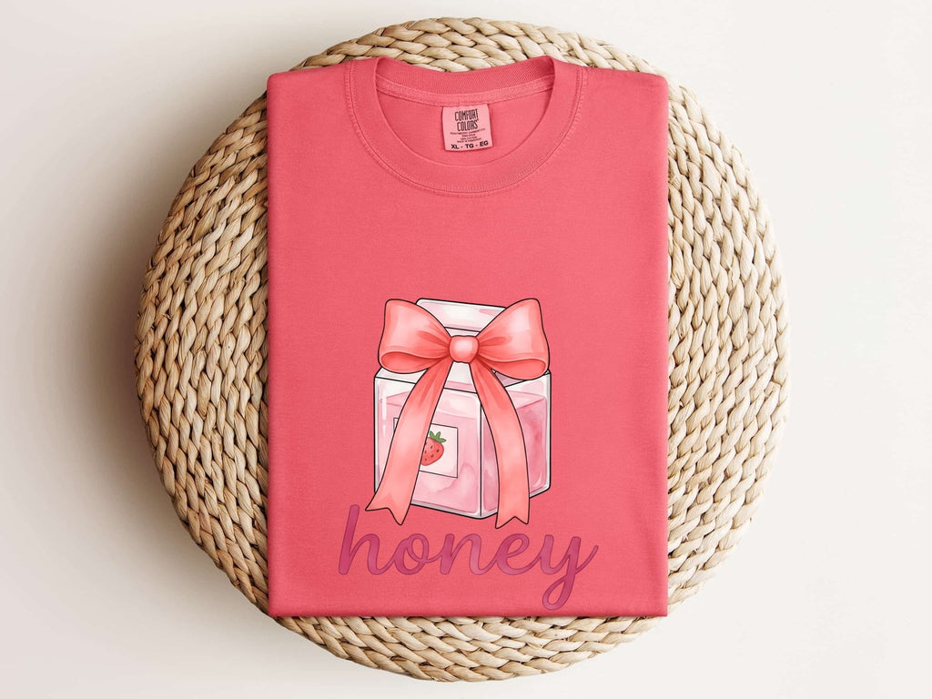 Honey Shirt, Cute Pink Bow Tee, Coquette Graphic Shirt, Girly Gift for Her