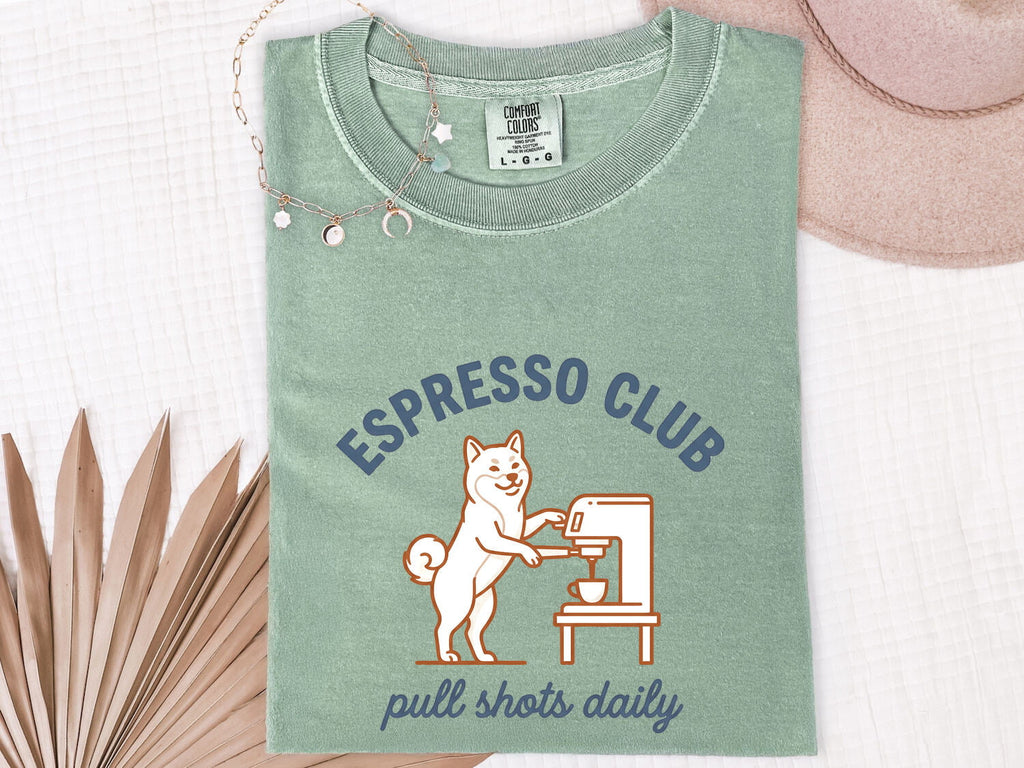 Espresso Club Shirt, Shiba Inu Tee, Funny Coffee Dog Shirt, Coffee Lover Gift