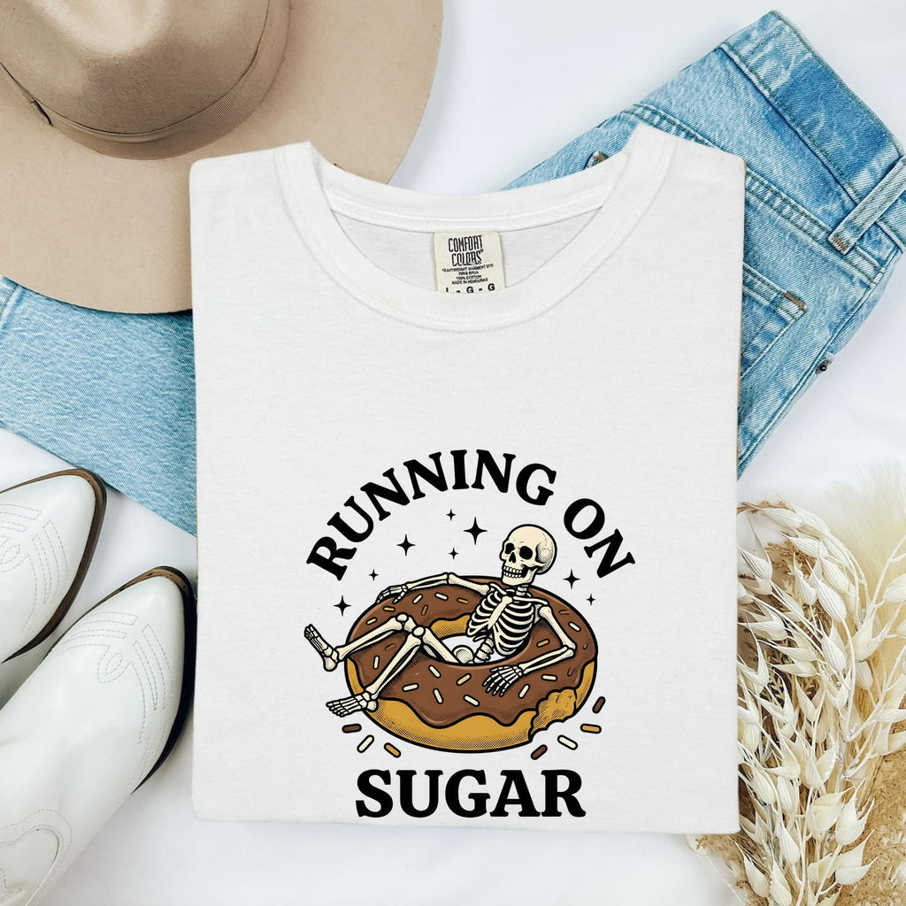 Running on Sugar Shirt, Funny Donut Tee, Skeleton Graphic Shirt, Sweet Tooth Gift for Her