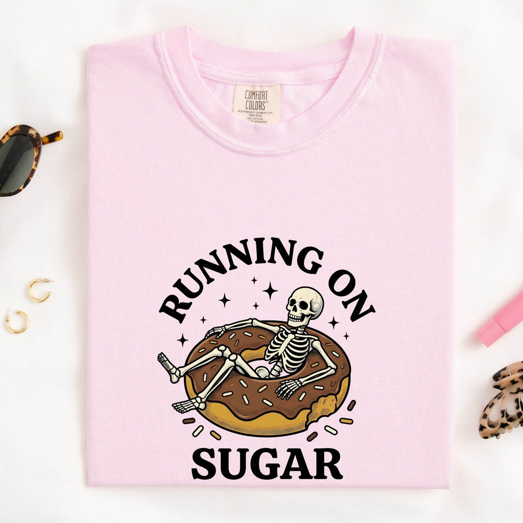 Running on Sugar Shirt, Funny Donut Tee, Skeleton Graphic Shirt, Sweet Tooth Gift for Her