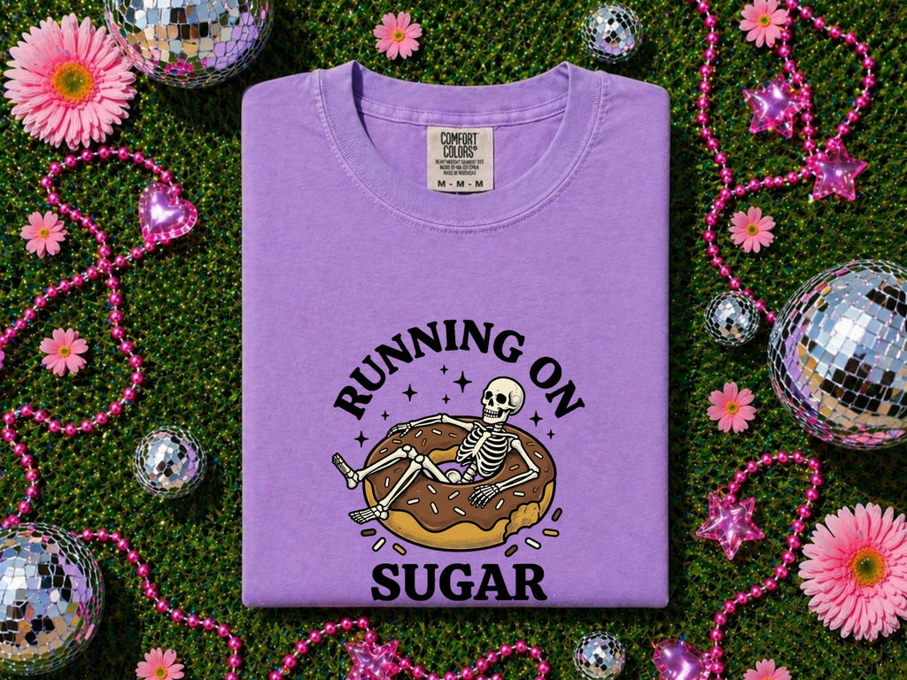 Running on Sugar Shirt, Funny Donut Tee, Skeleton Graphic Shirt, Sweet Tooth Gift for Her