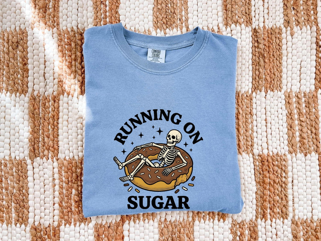 Running on Sugar Shirt, Funny Donut Tee, Skeleton Graphic Shirt, Sweet Tooth Gift for Her