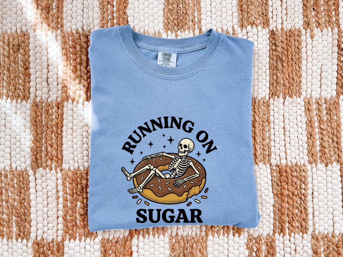 Running on Sugar Shirt, Funny Donut Tee, Skeleton Graphic Shirt, Sweet Tooth Gift for Her