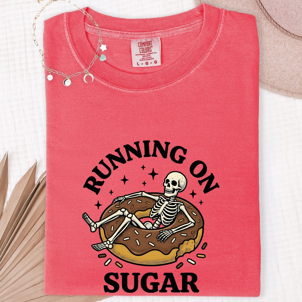 Running on Sugar Shirt, Funny Donut Tee, Skeleton Graphic Shirt, Sweet Tooth Gift for Her