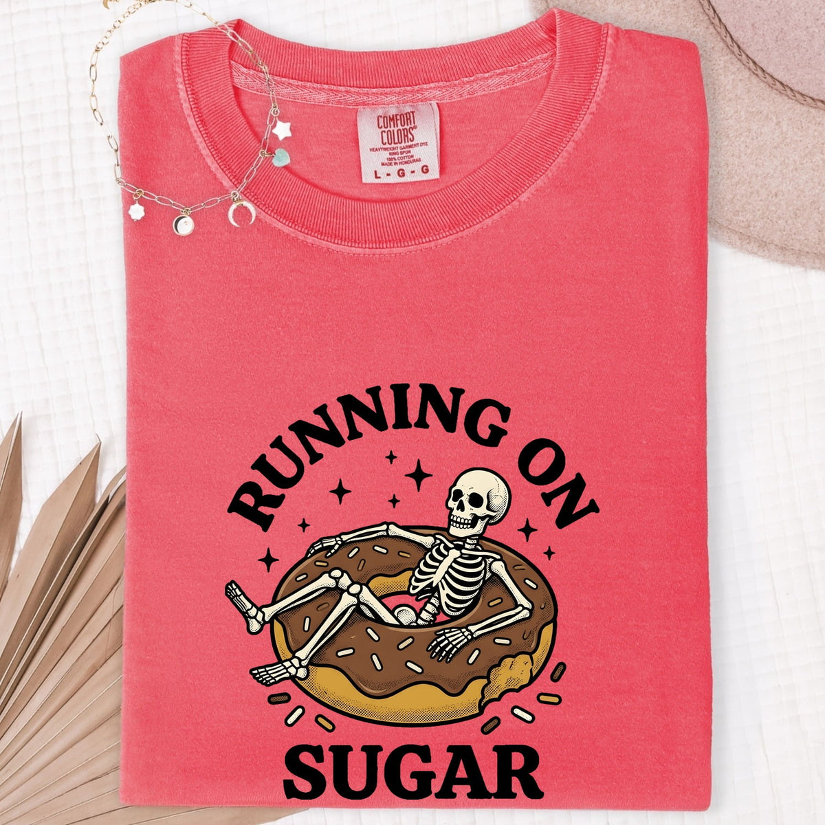 Running on Sugar Shirt, Funny Donut Tee, Skeleton Graphic Shirt, Sweet Tooth Gift for Her
