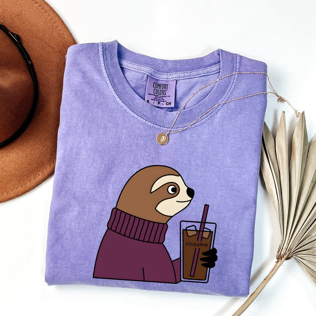Sloth Coffee Shirt, Funny Coffee Lover Tee, Cute Sloth Graphic Shirt, Iced Coffee Gift for Her