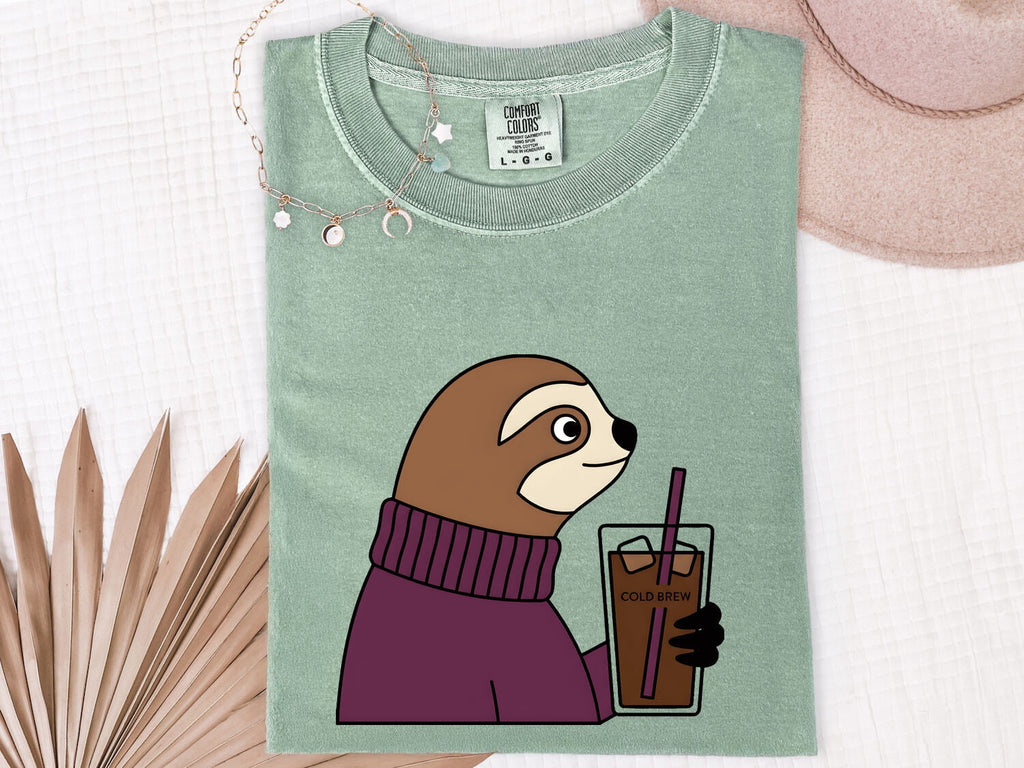 Sloth Coffee Shirt, Funny Coffee Lover Tee, Cute Sloth Graphic Shirt, Iced Coffee Gift for Her