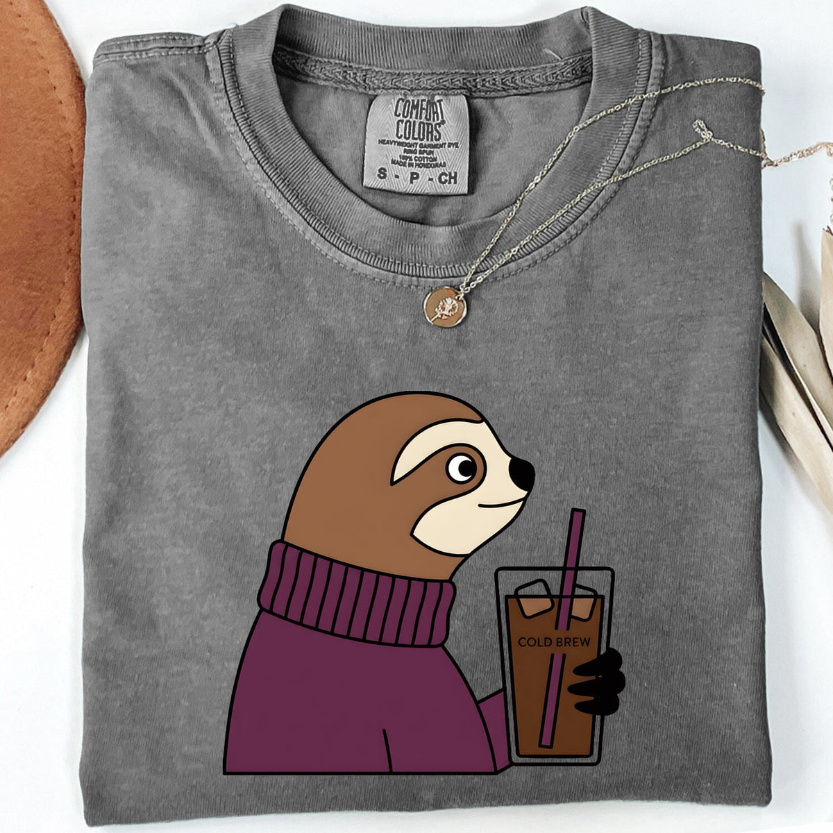 Sloth Coffee Shirt, Funny Coffee Lover Tee, Cute Sloth Graphic Shirt, Iced Coffee Gift for Her
