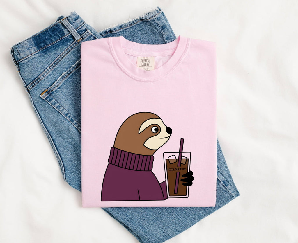 Sloth Coffee Shirt, Funny Coffee Lover Tee, Cute Sloth Graphic Shirt, Iced Coffee Gift for Her