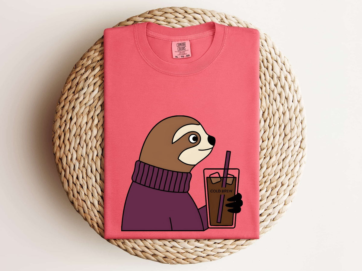Sloth Coffee Shirt, Funny Coffee Lover Tee, Cute Sloth Graphic Shirt, Iced Coffee Gift for Her
