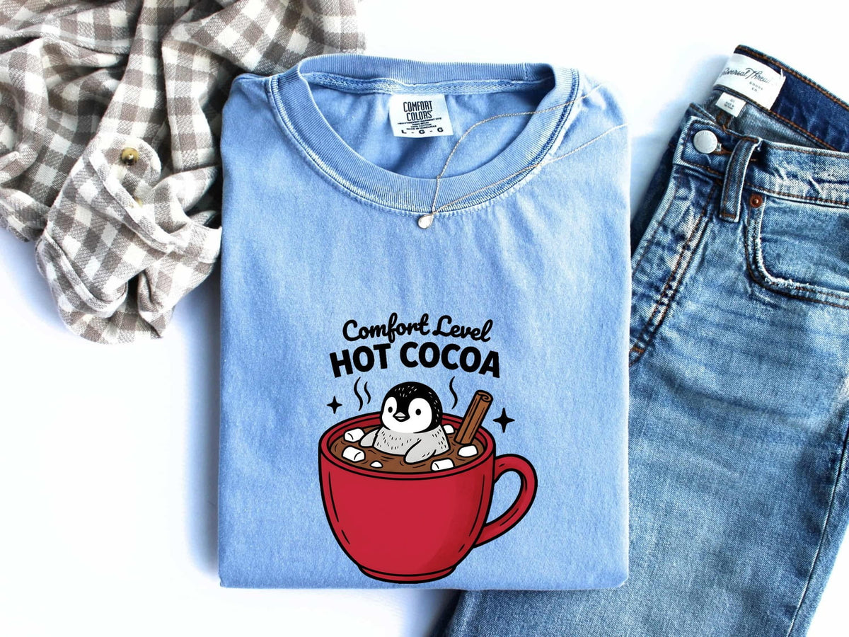 Hot Cocoa Shirt, Cute Penguin Tee, Funny Winter Shirt, Penguin Lover Gift, Cozy Christmas Tee