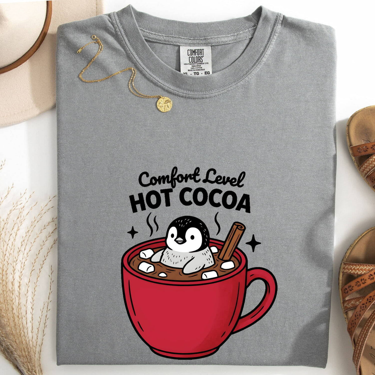 Hot Cocoa Shirt, Cute Penguin Tee, Funny Winter Shirt, Penguin Lover Gift, Cozy Christmas Tee