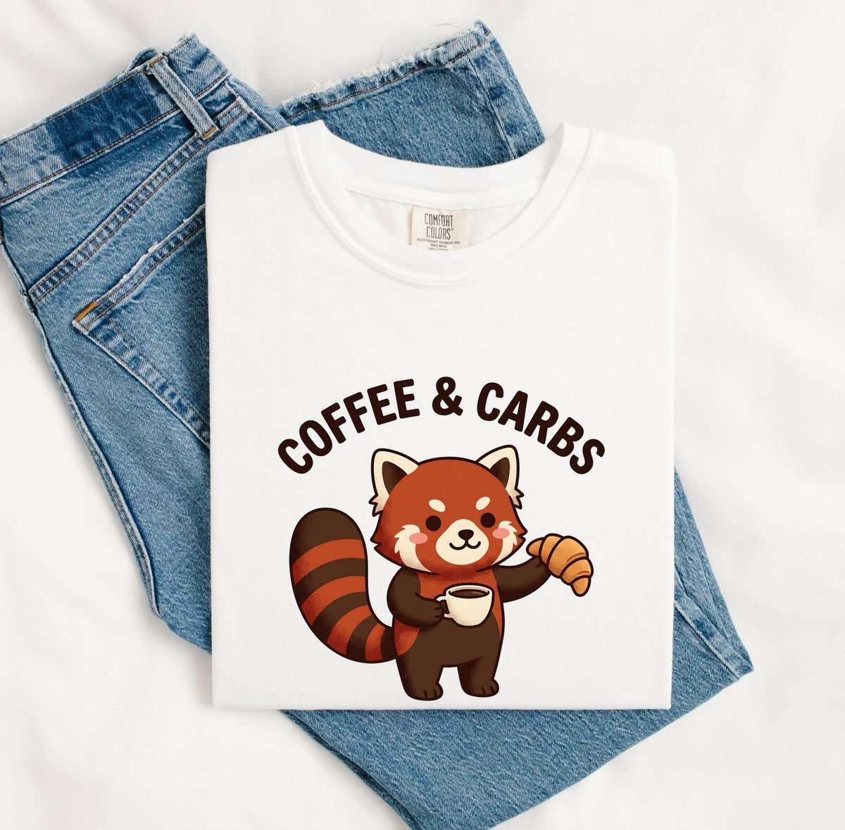 Coffee and Carbs Shirt, Cute Red Panda Tee, Coffee Lover Shirt, Croissant Lover Gift
