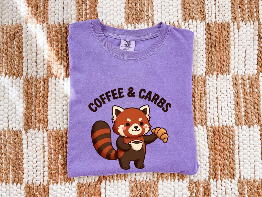 Coffee and Carbs Shirt, Cute Red Panda Tee, Coffee Lover Shirt, Croissant Lover Gift